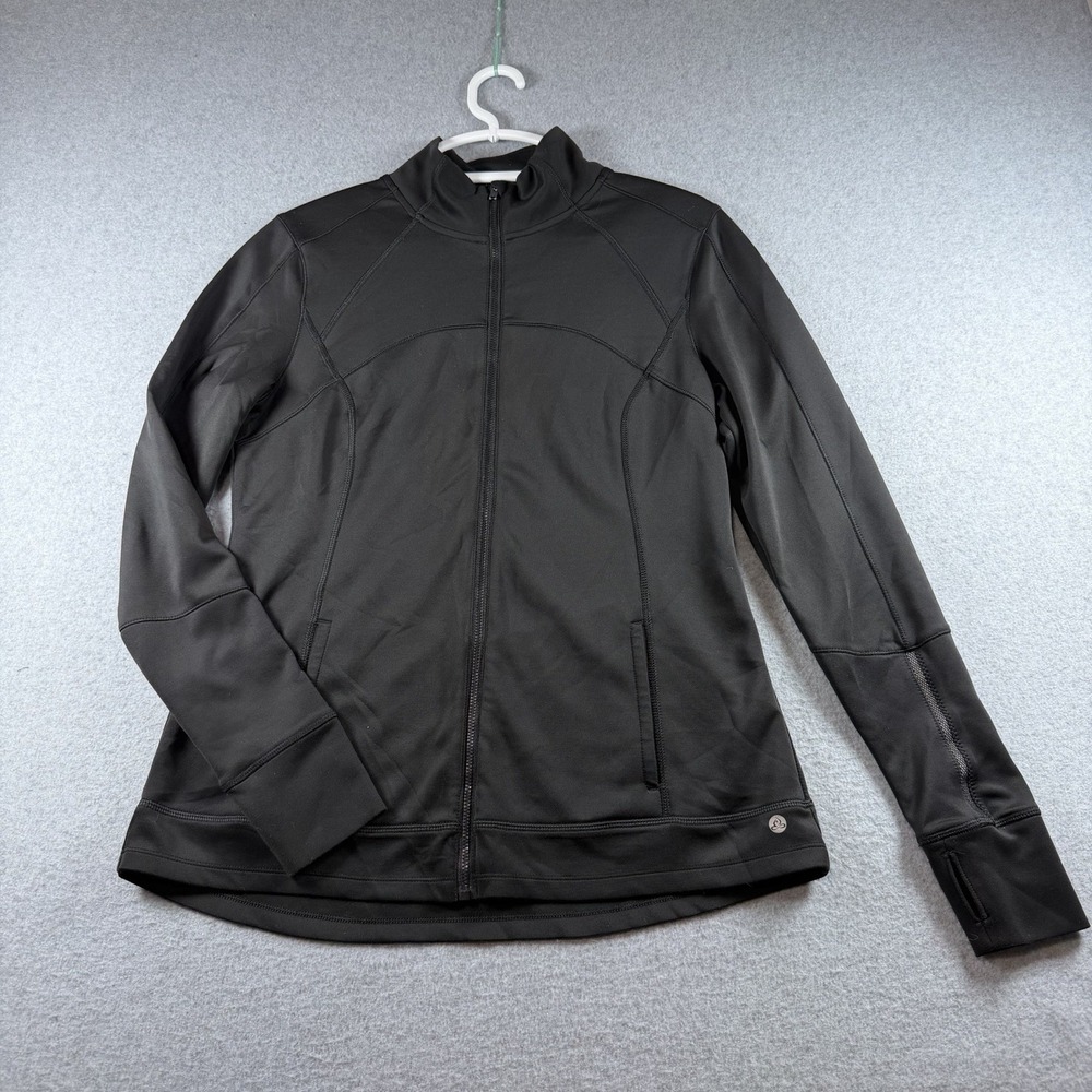 Apana Black Full Zip Activewear Jacket Size Large L Workout Gym Yoga Thumb Holes